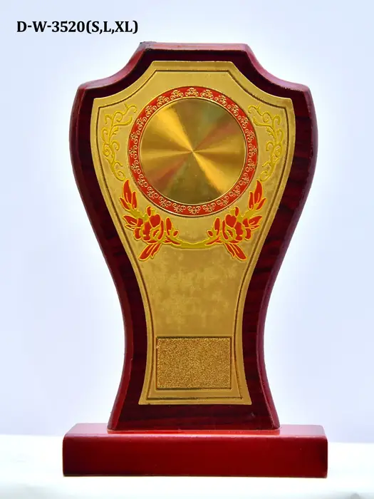 Shield shaped wooden trophy plaque